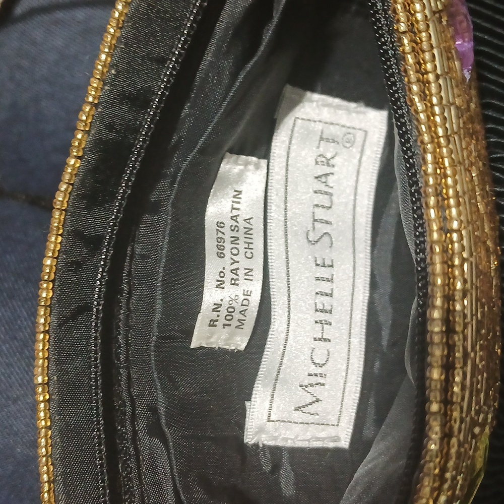 Vintage Michelle Stuart Handbag Purse Small Black Textured Beading & Jewels - Picture 2 of 4